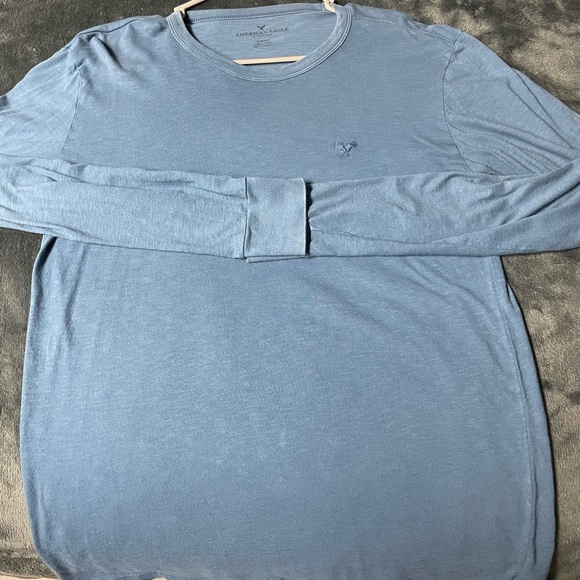 American Eagle T-Shirt Men's Size Small (S)  Long Sleeve Logo Crew Neck BLUE - Picture 4 of 4